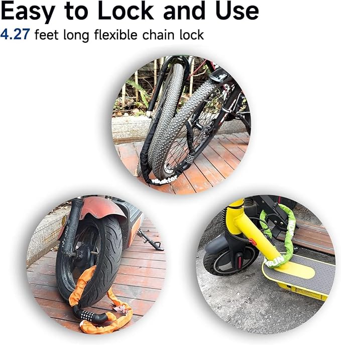 NDakter Bike Lock, 5 Digit Combination Heavy Duty Anti Theft Bicycle Chain Lock, 2.62/3.2/4.27/5/6Ft Long, High Security Resettable, Suitable for Bike, Scooter, Door, Gate, Fence-4/6mm Thick