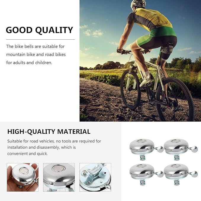 Kichvoe Vintage Bike Bells 58mm Bright Color 4pcs Bicycle Handlebar Rings Retro Style Loud Bike Bell Set for Road and Mountain Cycling Accessories