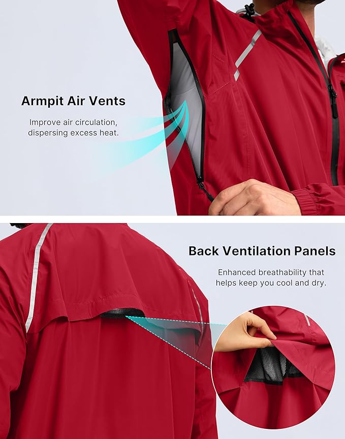 Bikewa Men's Cycling Rain Jackets Waterproof Running Bike Windbreaker Lightweight Packable Hooded Jacket