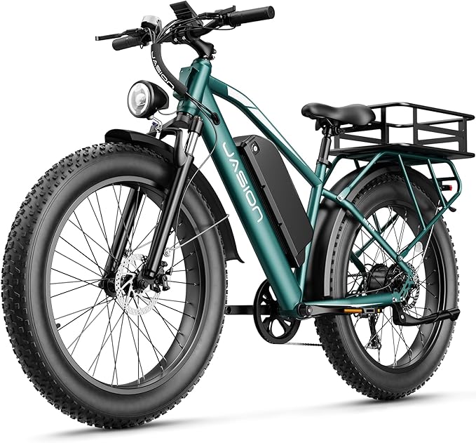 Jasion EB5 MAX Electric Bike for Adults with 2000W Peak Motor, 48V 15Ah (720Wh) Battery Electric Mountain Bike, 26'' x 4'' Fat Tire Ebike, 28+MPH Speed, Cruise Control, with Fenders, Rear Rack