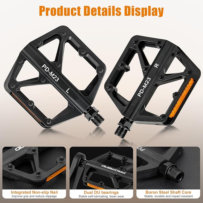 SYACHI Bike Pedals with Reflective Strip, Non-Slip & Wide Paltform & Lightweight Mountain Bike Pedals, 9/16 Inch Universal Bicycle Pedals for Mountain Road BMX MTB Bikes, Black