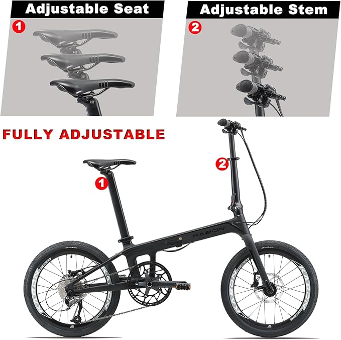 KABON Full Carbon Folding Bike, 20 Inch Lightweight Foldable Bicycle with 105 R700 11S Shift Groupset and Hydraulic Disc Brake Bike