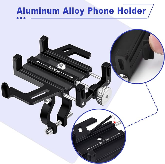 NineLeaf 10PK Bike Phone Mount Holder, Aluminum Motorcycle Phone Mount, Handlebar Mounted Cell Phone Holder for Bike, Camera Friendly, Rotatable, Universal Bicycle Phone Mount for 2.2-3.7 Inch Phones