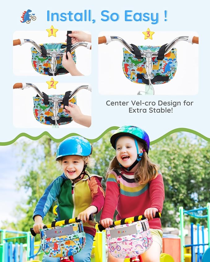 Kids Bike Basket, Bicycle Basket Front Handlebar, Waterproof Cute Fabric Children's Bike Basket, Kids Bike Accessories Fit Most Boys, Girls, Toddlers Bike or Scooter, Easy to Install