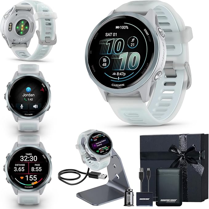 Garmin Forerunner 570 42mm GPS Running Smartwatch, Cloud Blue | Advanced Training & Recovery, Sleep Coach, Heart Rate, Download Music, Up to 10 Day Battery | Signature Series Gift Bundle
