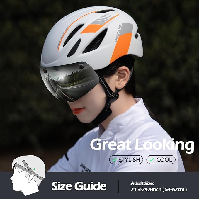 Odoland Bike Helmet with Magnetic Sun Visor for Adults, Glasses-Friendly Design Adjustable Dial Cycling Helmet for Men & Women, Urban Riding Bicycle Helmet for Mountain, Road, E-Bike, Commuting