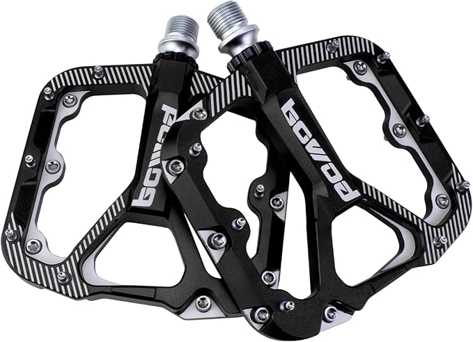 Bike Pedals Mountain Bike Adult, Light MTB Flat Pedals Grippy w 20pcs Non-Slip Studs, Glass Fiber Nylon Composite Platform Pedals w Cr-Mo Axel, 9/16" BMX Road Cruiser Gravel Bicycle Pedals