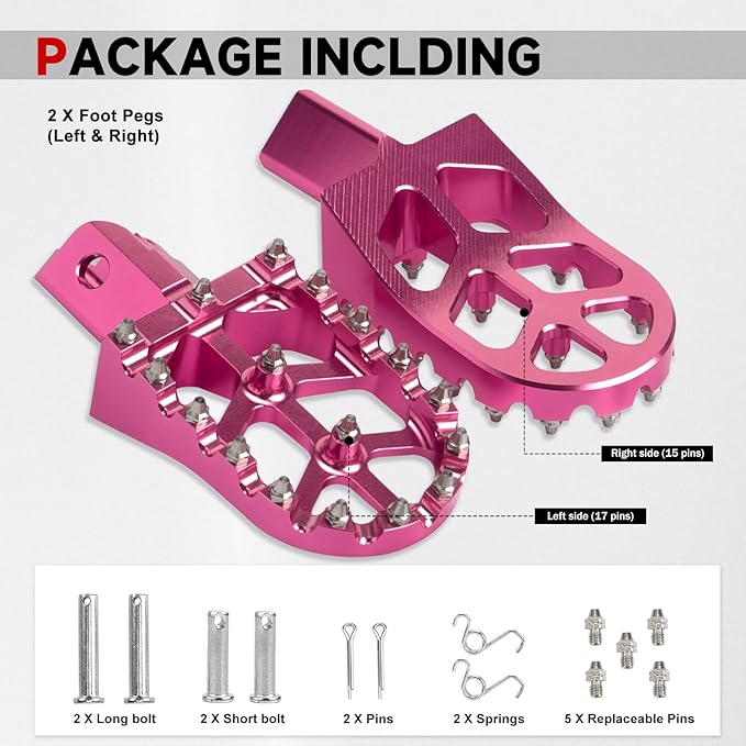 Mini Bike Foot Pegs CNC Anti-Slip Wide Footpegs for Coleman CT100U CT200U BT200X CC100X CRF XR 50 70 110 125 SSR Apollo TaoTao Motorcycle Dirt Bike Pit Bike Pedals Deep Pink