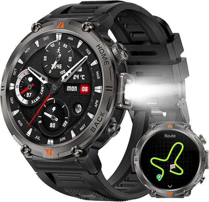Military Smart Watches for Men Built-in GPS with LED Flashlight Compass, 3ATM Waterproof Rugged Tactical Smartwatch with Text and Call, 1.45" HD Fitness Tracker with HR SPO2 Monitor for iPhone Android