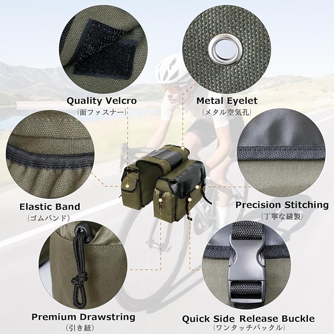YAPJEB Bike Bags for Bicycle Rear Rack, Black Green Khaki Trunk Pannier Saddle Seat Bag Carrier for Commuter Cycling Travel(Green)