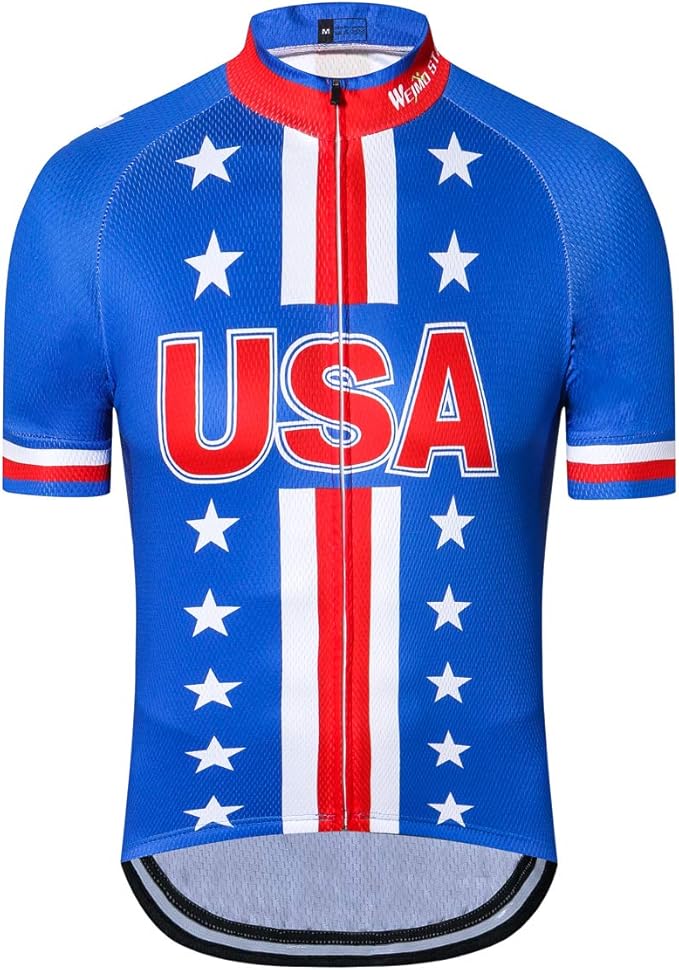 Cycling Jersey Short Sleeve USA Style Bike Tops with Pocket Reflective Stripe