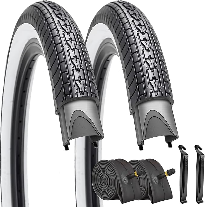 SIMEIQI 26x2.35 20x2.35 Inch Cruiser Beach Bike Tire Black White Wall or Brown Cream Wall Folding Replacement Bicycle Tire for Hybrid City Commuter Trail