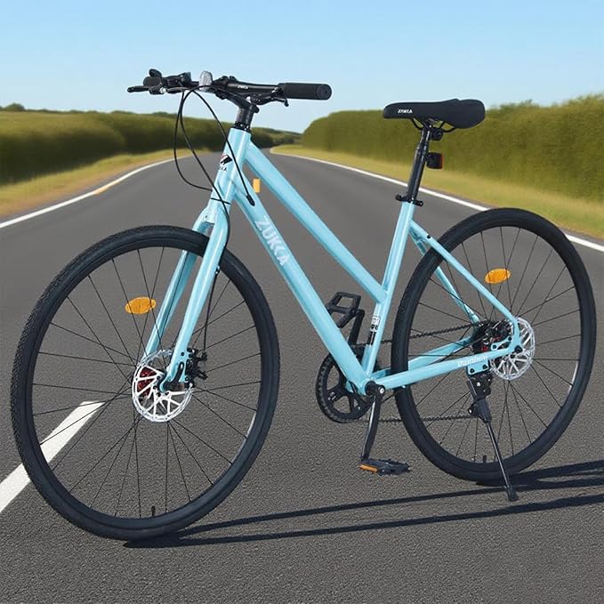 700C Road Hybrid Bike City Commuter Bicycle with 7 Speed/Front and Rear Disc Brakes/Steel Frame for Men Women Adult Available in A Variety of Colors