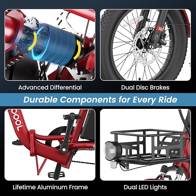 MOONCOOL Electric Trike for Adults, 500W/750W 48V Electric Tricycle for Adults Peak Power 1500W, 20"x3.0" Fat Tire 3 Wheel Electric Bike, Folding Aluminum Adult Tricycle with Removable Battery