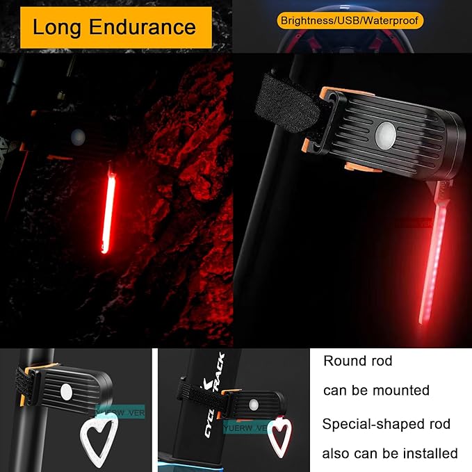 Bike Tail Light LED Rechargeable Rear Bicycle Light for Night Riding Cycling Bright Back Mountain Bike Ebike Accessories Waterproof Safety Warning Light for Adult Kids