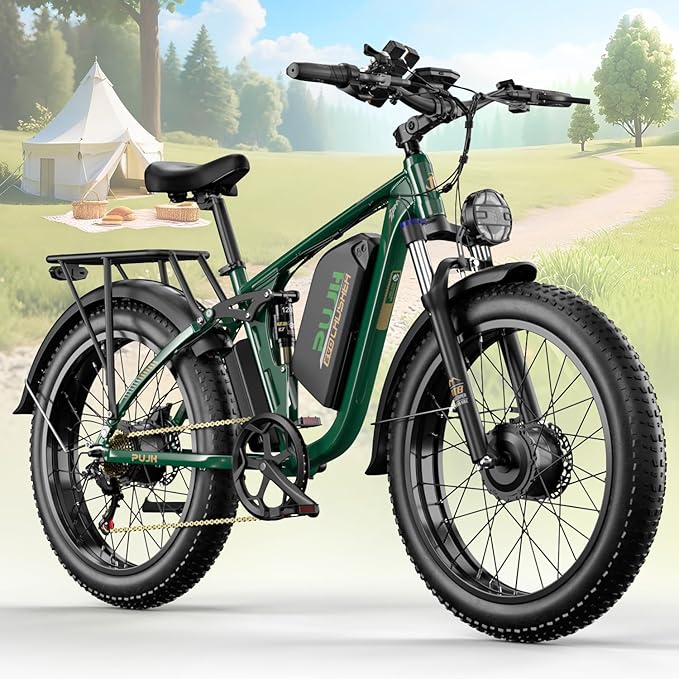 6000W Dual Motors Electric Bike for Adults,60V 20Ah 26" Fat Tire Ebike,45 mph up to 100 Miles Full Suspension Class 3 Electric Bicycle for Snow Off Road Mountain Hunting Commuter