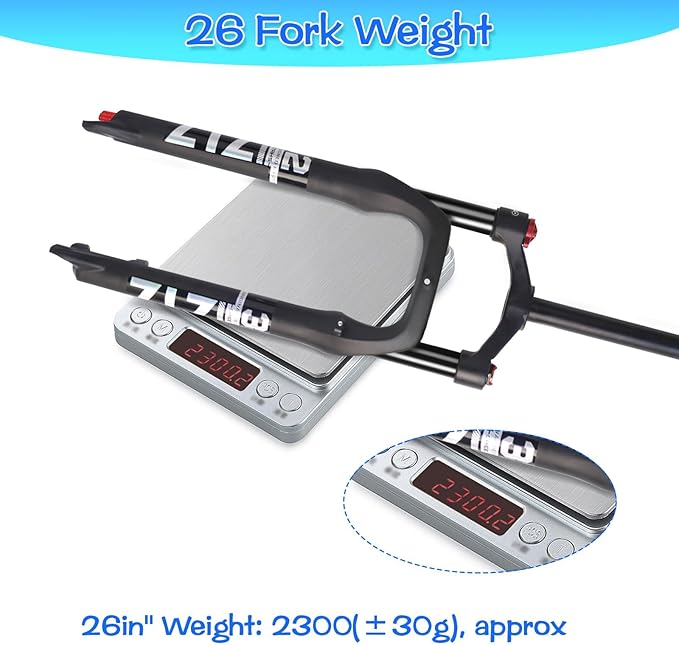 ZTZ 26 * 4.0 inch Fat Tire MTB Air Suspension Fork - Ultralight Rebound Adjustment Front Fork,120mm Travel, 135mm Spacing Hub，9mm QR，Crown Lockout， Ideal for Snow Beach XC Mountain Bikes