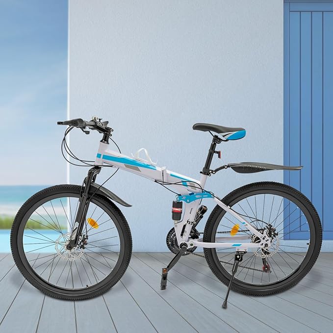 26 Inch Mountain Bike, 21 Speed Folding Bike, Foldable Bicycle for Daily Commuting, Fitness, Off-Road Challenges, Competition, Powerful Mechanical Dual Disc Brakes