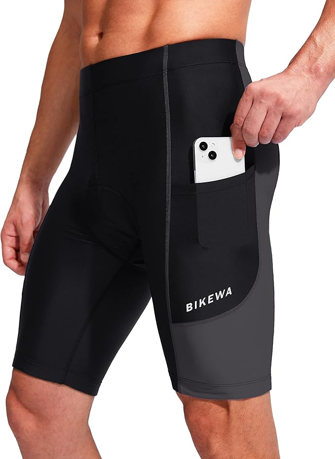 Bikewa Men's Bike Shorts 3D Padded Cycling Road Biking Mountain Riding Biker Bicycle UPF 50+ Cycle Shorts Zipper Pockets