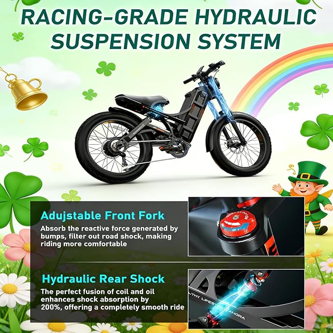 eAhora 2026 Romeo Pro 3 5600W 50Mph High-Torque Ebike, 60V 80Ah 250-Mile Long Range Electric Bike for Adults, Adjustable Air Suspension, 26'' Puncture-Proof Tire, UL 2849 Certified by TÜV