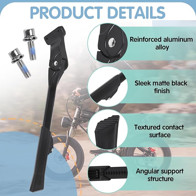Kickstand Compatible with Ridstar Q20, Q20 Pro, H20pro, High-Strength Thickened Aluminum Alloy E-Bicycle kickstand, Fit 20-22 Inch E-Bicycles, Upgraded Adjustable Non-Slip (2 Screws 4 Metal Washers)