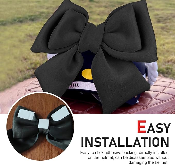 Cute Large Motorcycle Helmet Bow, Fabric Removable Helmet Bow, 7.87" x 10.24" Fashionable Accessory for Women, Universal Fit for Motorcycle, Ski & Bike Helmets (Black)