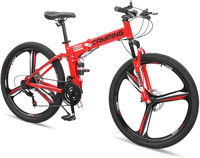 Ktaxon 26 Inch Foldable Mountain Bike, 21 Speed Folding Mountain Bike with Double Shock Effect, Powerful Mechanical Dual Disc Brakes, Unique Design and Ergonomic Frame & Cushion