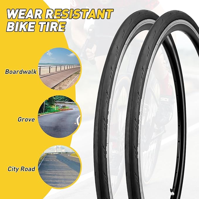 WEEROCK Two Pack 700C Road Bike Tire 700 X 25/700 X 28 Racing Bicycle Tire with 2 Pack Inner Tubes 45mm Presta Valve, Replace Bike Tyres, Black