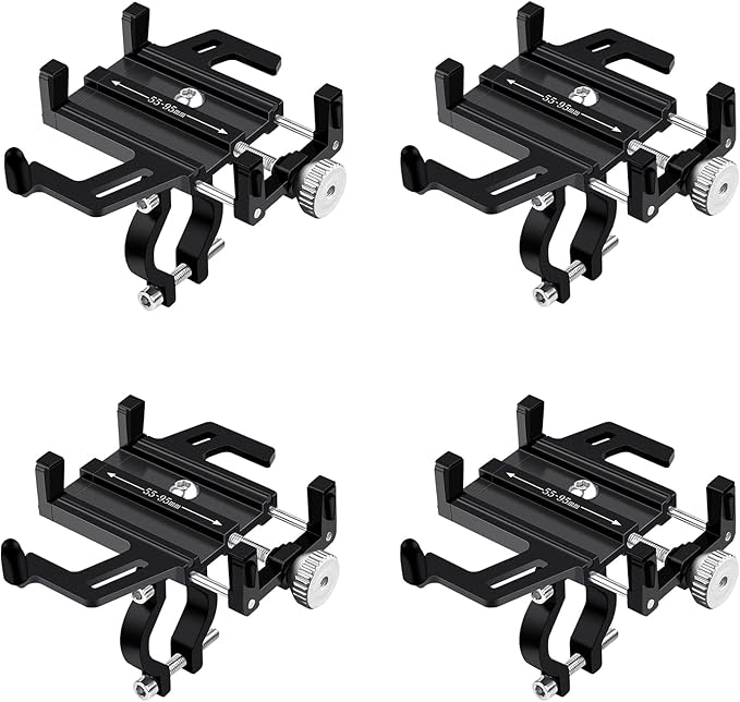 NineLeaf 4Pcs Bike Phone Mount Holder, Aluminum Motorcycle Phone Mount, Bicycle Handlebar Cell Phone Mount Rotatable for Exercise Bike Ebike Scooter Camera Friendly Suitable for 2.2"-3.7" Phones