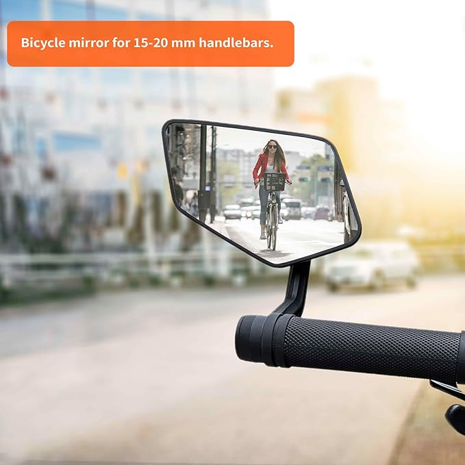 Bike Mirror for Handlebar, HD Glass Lens Scratch Resistant and Fall Resistant Bicycle Mirror, Adjustable Bar End Rear View Mirror for E-bike, Mountain Bike & City Bikes (Left 0.59-0.78")