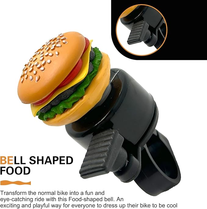 Bike Hamburger Bell, Aluminum Alloy Bicycle Bell with Plastic Base, Loud Crisp Clear Sound Bicycle Bells, Universal for Road Mountain Scooter Tricycles Bike
