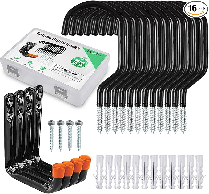 Heavy Duty 16 Pack 4.5 Inches Garage Utility Hooks for Bike Storage, 5.7 Inches Wall Mount Screw Ceiling Hooks - Hanger for organizing Bikes, Ladder, Extension and Power Tools