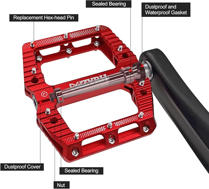 MZYRH Road/Mountain Bike Pedals MTB Pedals Bicycle Flat Pedals 3 Bearings 9/16” Aluminum Alloy Bicycle Platform Pedals for BMX MTB