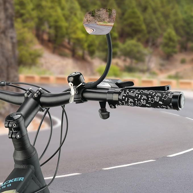 Bike Bell with Mirrors – 360° Adjustable Safety Bicycle Rear View Mirror, Scratch-Resistant Glass Lens, Universal Fit for MTB/Handlebars, Bike Accessories