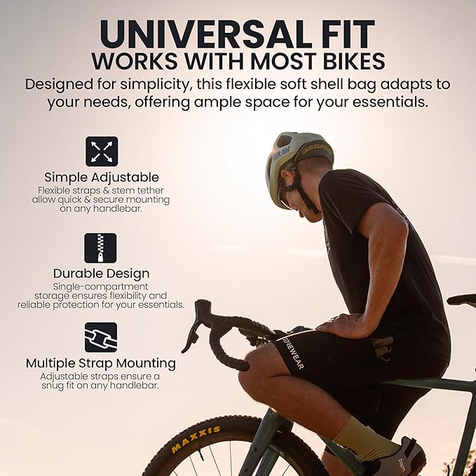 ALMSTHRE Simple Bar Bag | Soft-Shell Bike Handlebar Bag with Waterproof Zipper & Adjustable Straps | Lightweight Bicycle Handlebar Bag (Simple, Midnight Black)