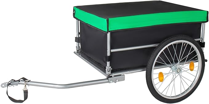 Aluminum Bicycle Trailer, Foldable Bike Cargo Trailer with Universal Hitch, 20'' Wheels, Removable Cover, Folding Frame Quick Release, Ebike Trailers for Camping, Groceries, 120 LBS Capacity, Green