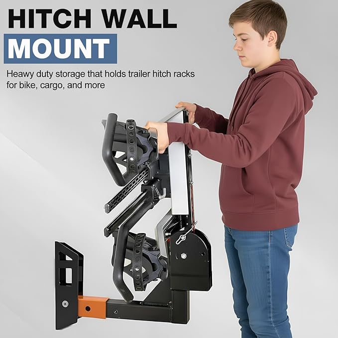 Hitch Wall Mount 2" Receiver Bike and Cargo Rack Storage Foldable Garage Organizer Holds up to 350 Lbs, Compatible with Trailer Hitch Bicycle, Ski Racks