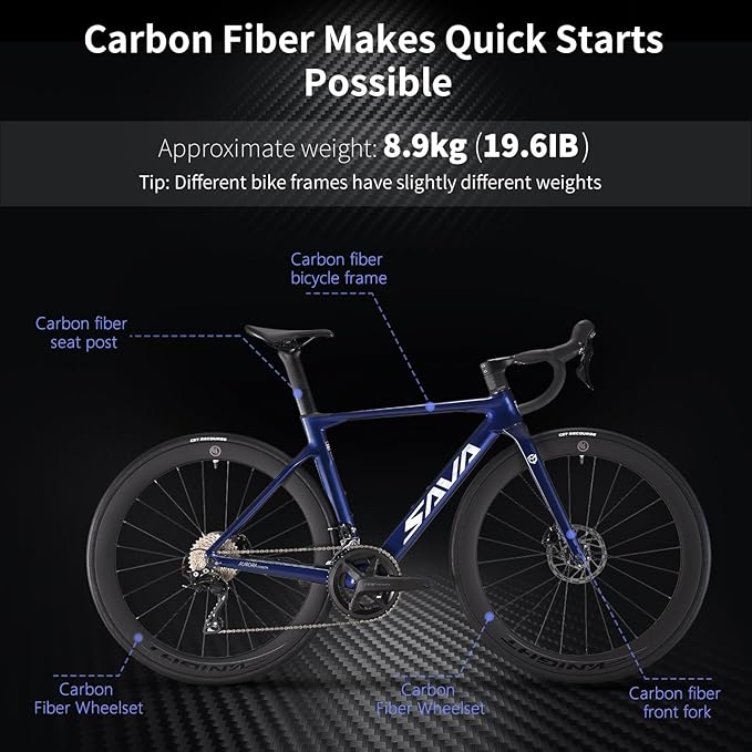 SAVADECK Carbon Fiber Road Bike, Hydraulic Oil Disc Bike with Carbon Fiber Frame and Wheelset, Lightweight Full Carbon Racing Bicycle with Shimano R7120 24S Shift Set for Adults
