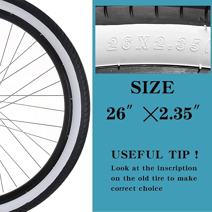 SIMEIQI 26x2.35 20x2.35 Inch Cruiser Beach Bike Tire Black White Wall or Brown Cream Wall Folding Replacement Bicycle Tire for Hybrid City Commuter Trail