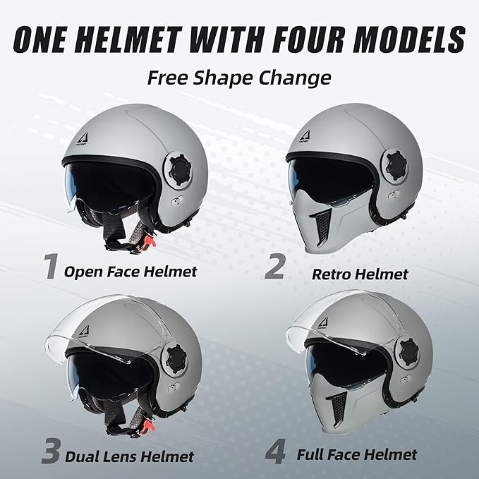 TRIANGLE Full Face Motorcycle Helmets,Off-Road Motocross Helmet for Men & Women,Dual Visor with Internal Tinted Sunshield,Open Face 3/4 Adult Racing Helmet DOT Approved(Gray,XXL)