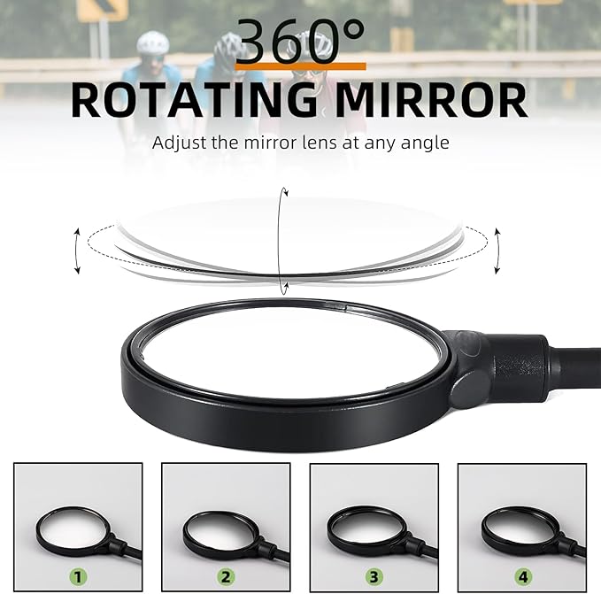 ROCKBROS Bike Mirror Handlebar Mount 360°Rotatable Adjustable Bicycle Rear View Mirror HD Wide Angle Clear Acrylic Convex Safe Bike Mirror for Mountain Road Bike Electric Motorcycle