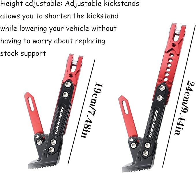 Universal Motorcycle Kickstand Accessories Motor Scooter Modified CNC Aluminum Alloy Adjustable Tripod Holder Kickstand Foot Side Support Stand Motor Scooter Motorbike Motocross Dit Pit Bike