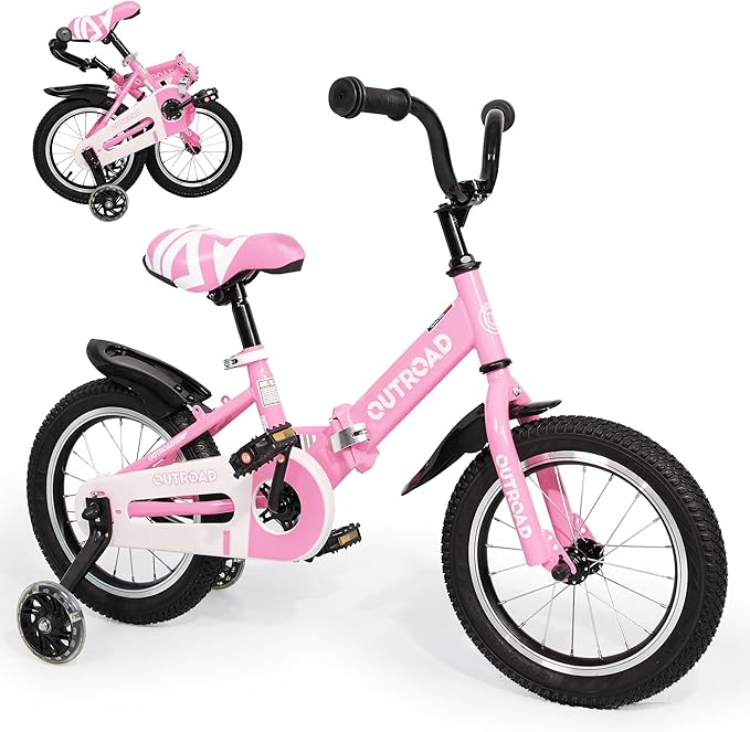 14/16/18 Inch Folding Kids Bike with Training Wheels, Gifts for Girl&Boy Age 3-10 Years, Toddler Bike with Dual Brakes for Beginners, Multi-Color