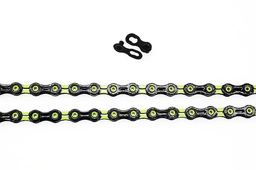 PYC SP1101 11-Speed Bike Chain, 116 Links (116L), Super Lightweight Hollow-Pin Bicycle Chain for Mountain (MTB) & Road Bikes, Compatible with Shimano, SRAM, Campagnolo (DLC Green)