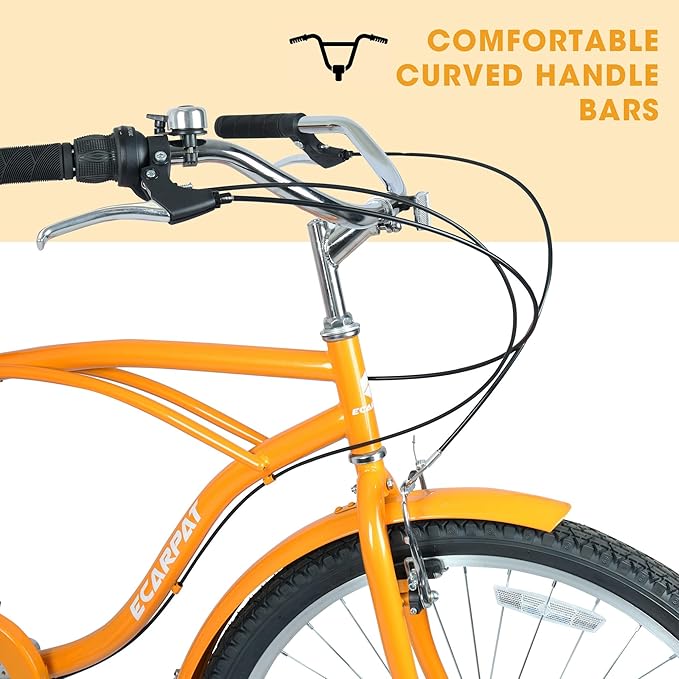 26 Inch 7-Speed Beach Cruiser Bike for Men & Women, Step-Through Comfort Frame, Upright Riding Position, Alloy Wheels & V-Brakes for Commuting & Leisure