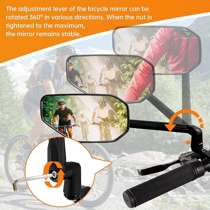 Bike Mirror, New Foldable Bicycle Mirror for Handlebar, 360° Adjustable Bar End Rear View Mirrors for E-bike, Mountain Bike, City Bikes & Scooter (Left 0.87-1")