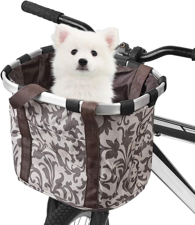 Lixada Bike Basket, Small Pet Cat Dog Carrier Bicycle Handlebar Front Basket Folding Detachable Removable Easy Install Quick Released Picnic Shopping Bag, Max. Bearing: 11lbs