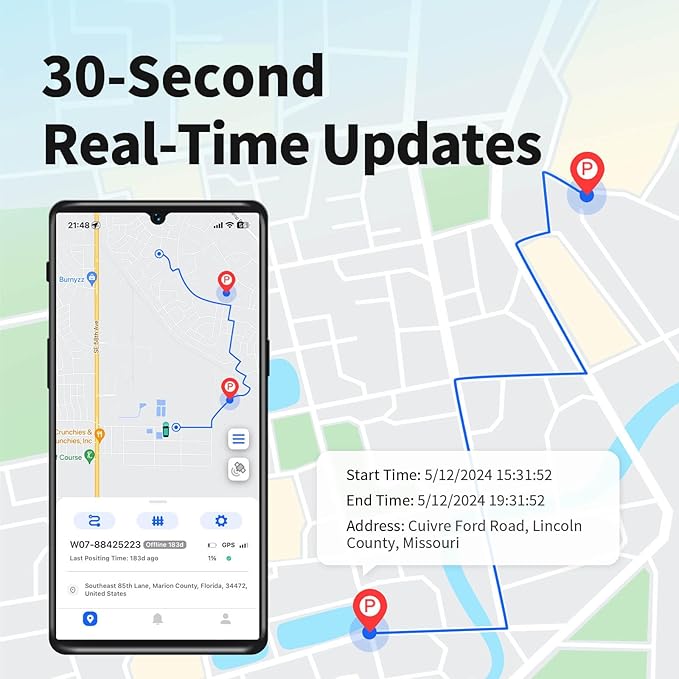 GPS Tracker for Vehicles, No Monthly Fee, No Subscription, Real-Time Location, Long Battery Life, Hidden Magnetic Tracking Device for Cars, Trip History, GeoFence, Driving Alerts, Global Coverage