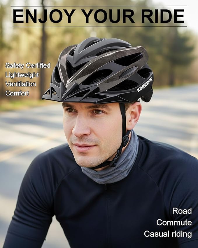 KINGBIKE Bike Helmet for Adult Men Women Youth Road Commute Mountain Cycling Helmets with USB Rechargeable Light Replaceable Padding and Visors Lightweight 20.4-23.6in