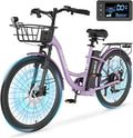 350W Electric Bike for Adults, 20MPH 7-Speed Commuter Ebike with 36V 10.4Ah Battery, Aluminum Frame, Front Suspension, Dual Disc Brakes, E Bicycle with Basket & Rear Rack, 330 lbs Load